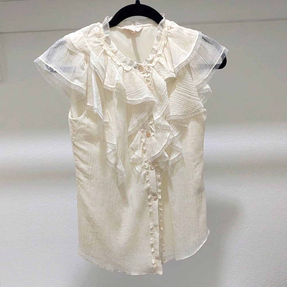 Rebecca Taylor Silk Cotton Voile Ruffle Top